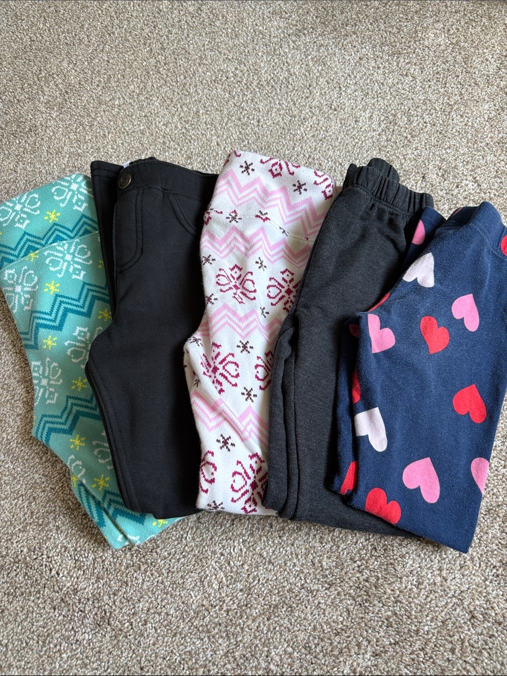 Girls' Mixed Pattern Winter Leggings Bundle - Hearts, Fair Isle & Solids